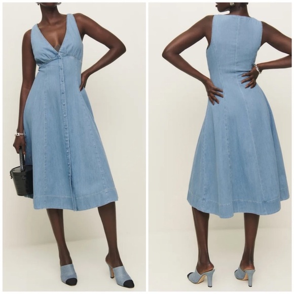 NWT Reformation Sebastian Denim Midi Dress Savannah Button Front Size 6 - Picture 9 of 14